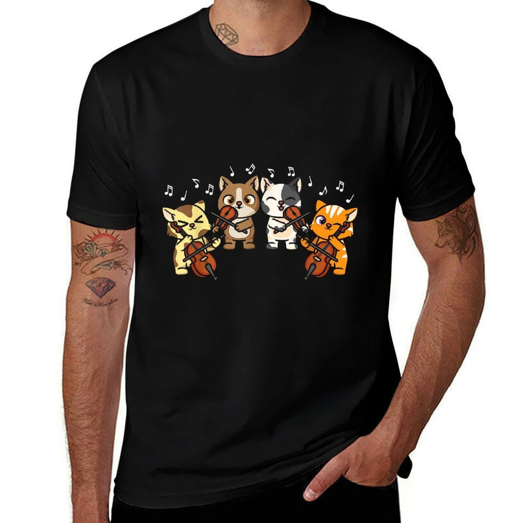 Funny Cats Playing Violin Cello Orchestra Musician Music  Moisture-wicking T-Shirt