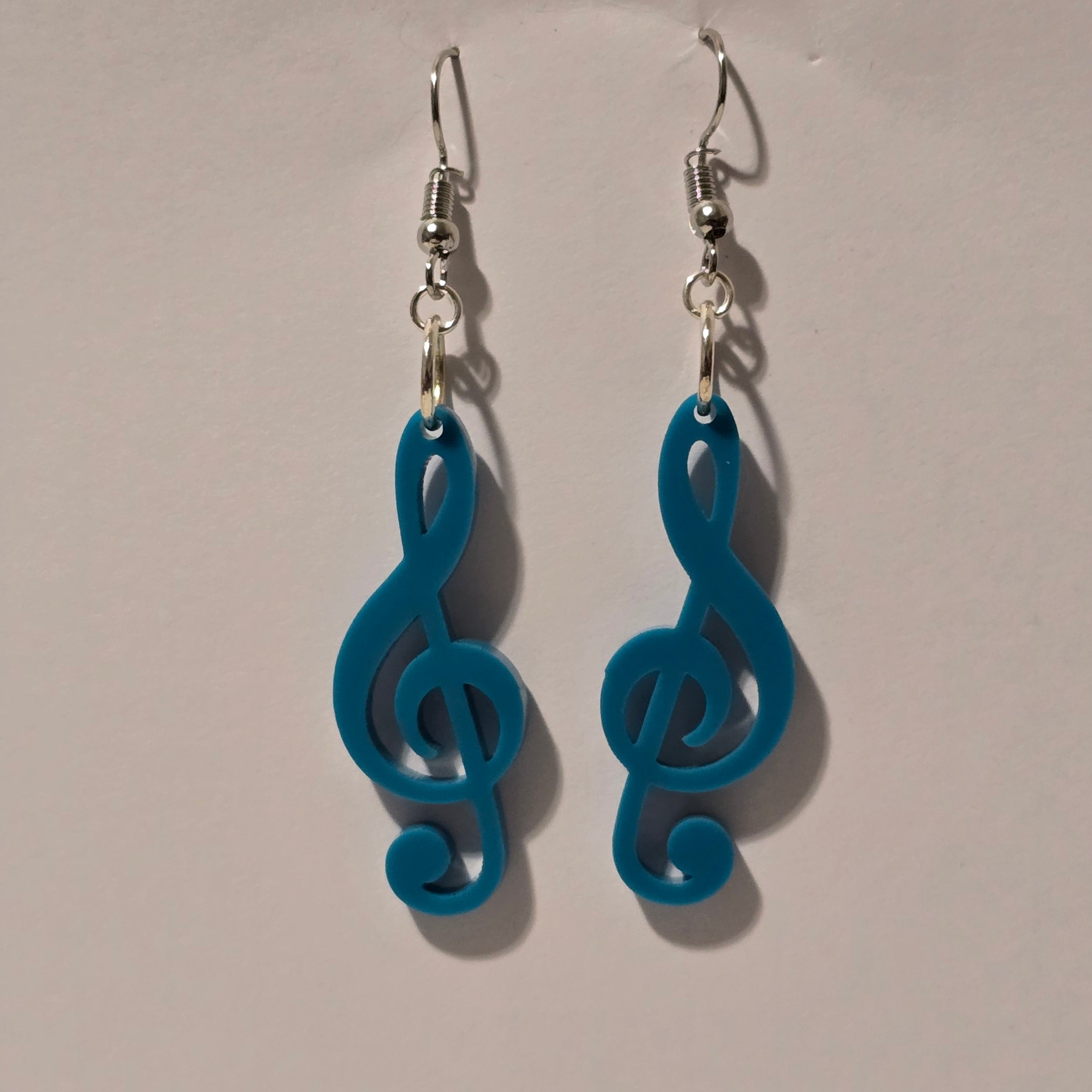 Blue Treble Clef Music Note Earrings | Handmade Dangle Music Jewelry