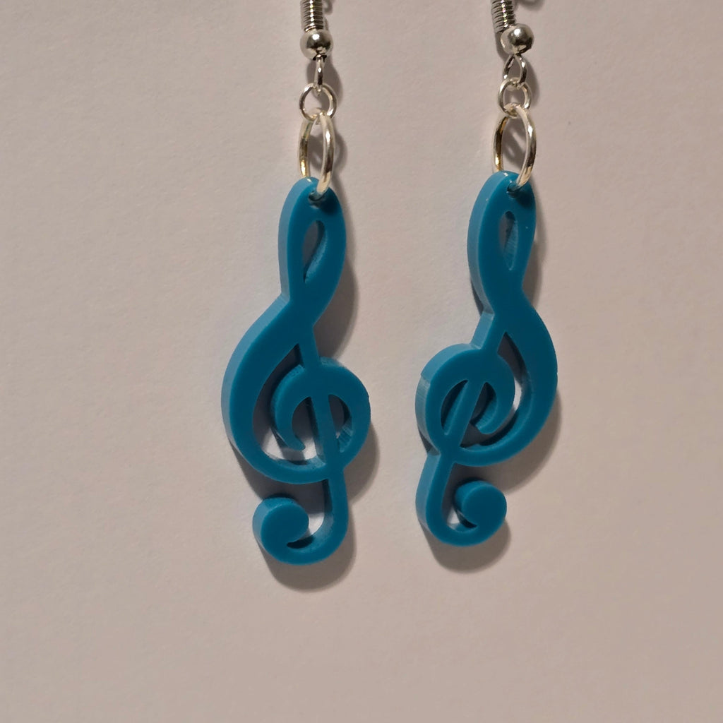 Blue Treble Clef Music Note Earrings | Handmade Dangle Music Jewelry
