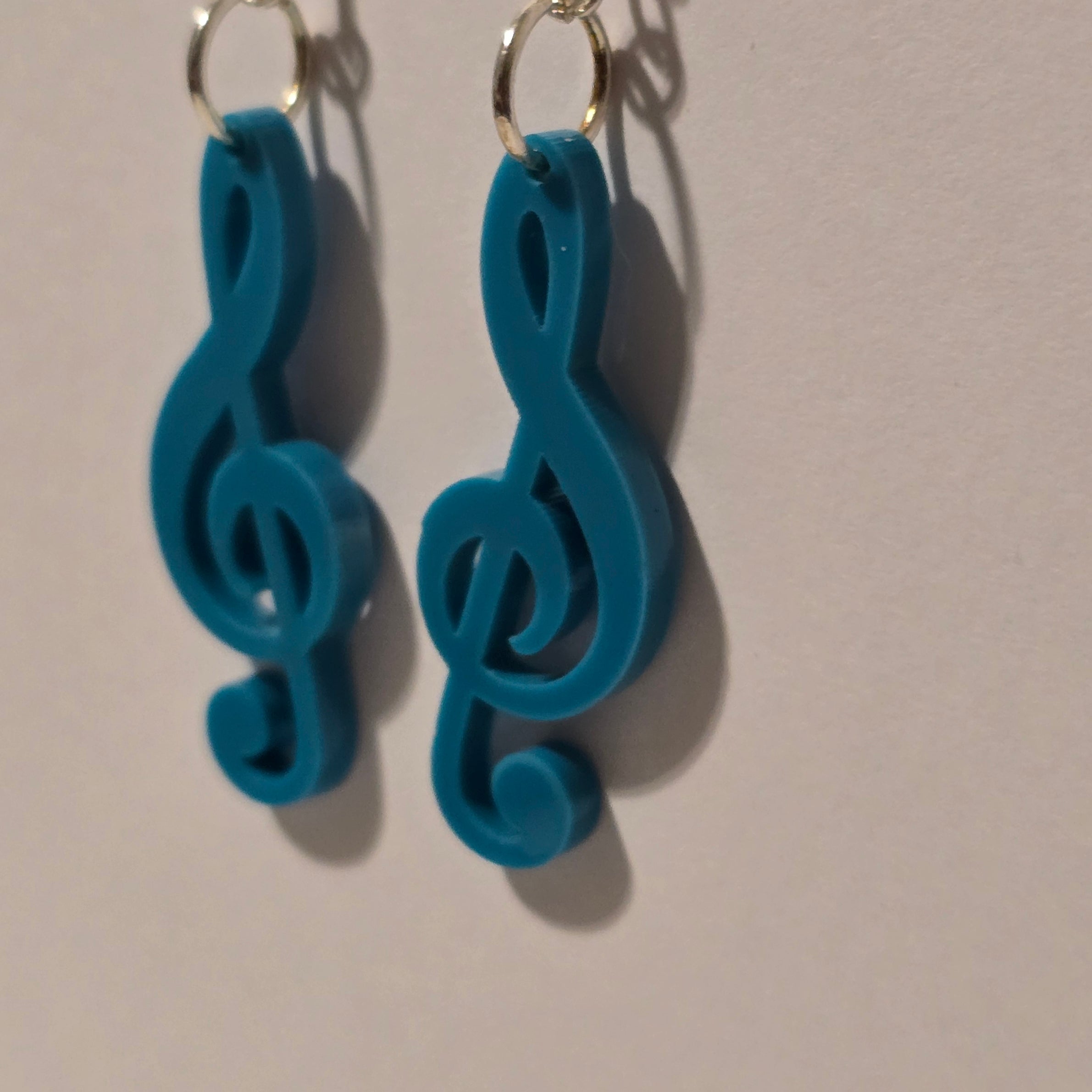 Blue Treble Clef Music Note Earrings | Handmade Dangle Music Jewelry