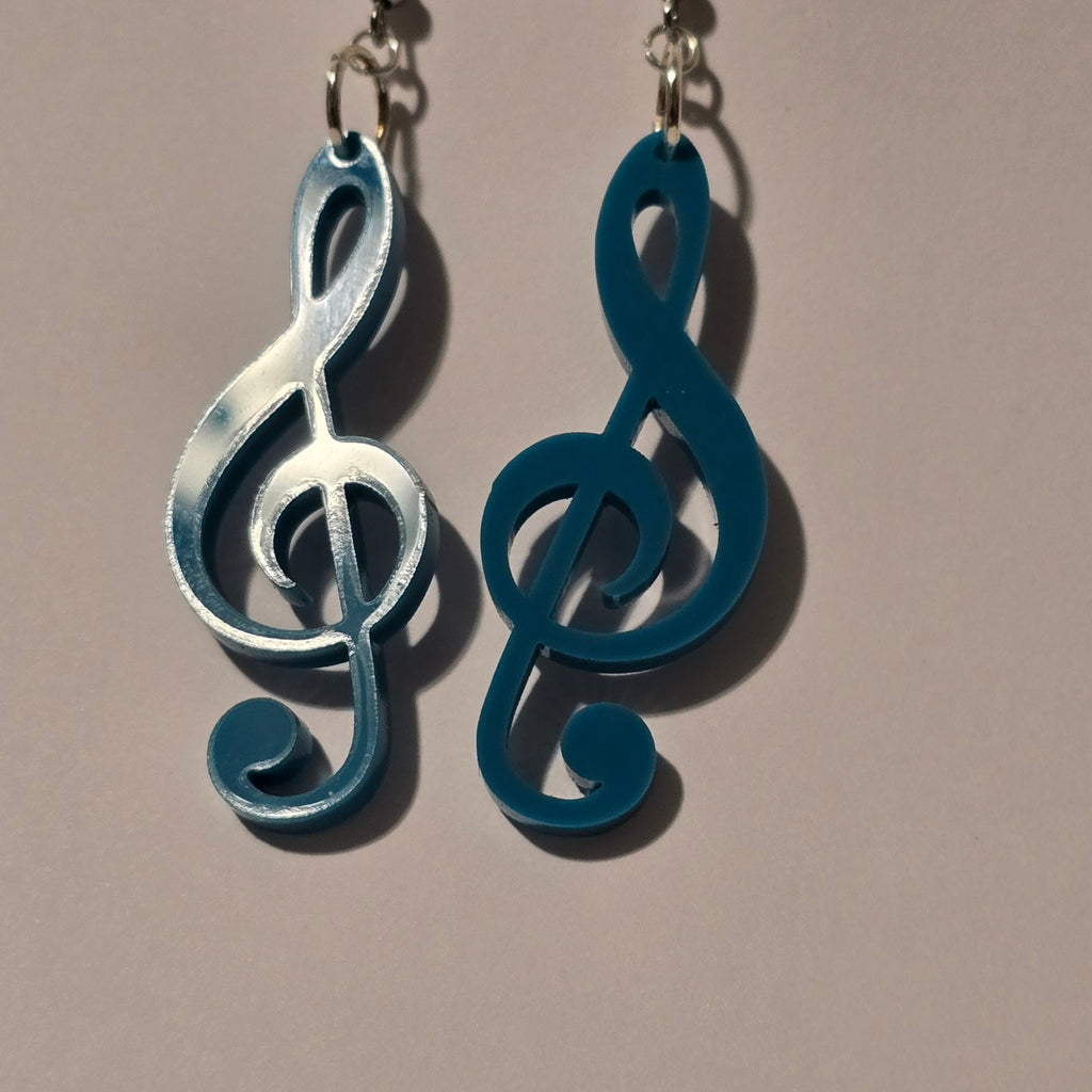 Blue Treble Clef Music Note Earrings | Handmade Dangle Music Jewelry