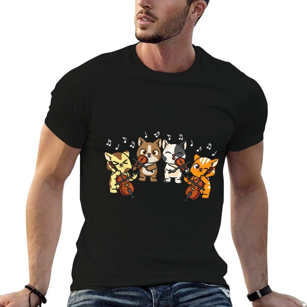 Funny Cats Playing Violin Cello Orchestra Musician Music  Moisture-wicking T-Shirt