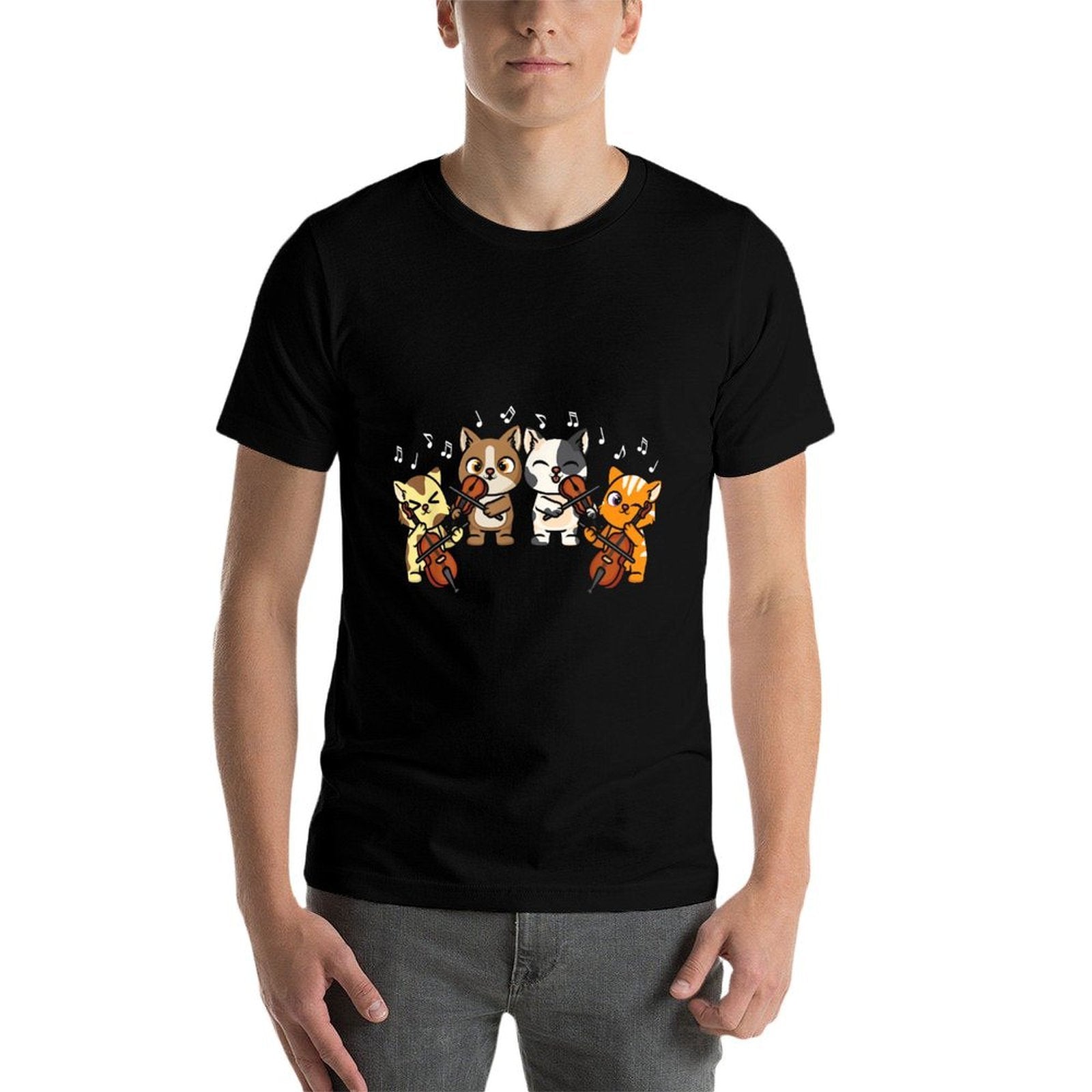 Funny Cats Playing Violin Cello Orchestra Musician Music  Moisture-wicking T-Shirt