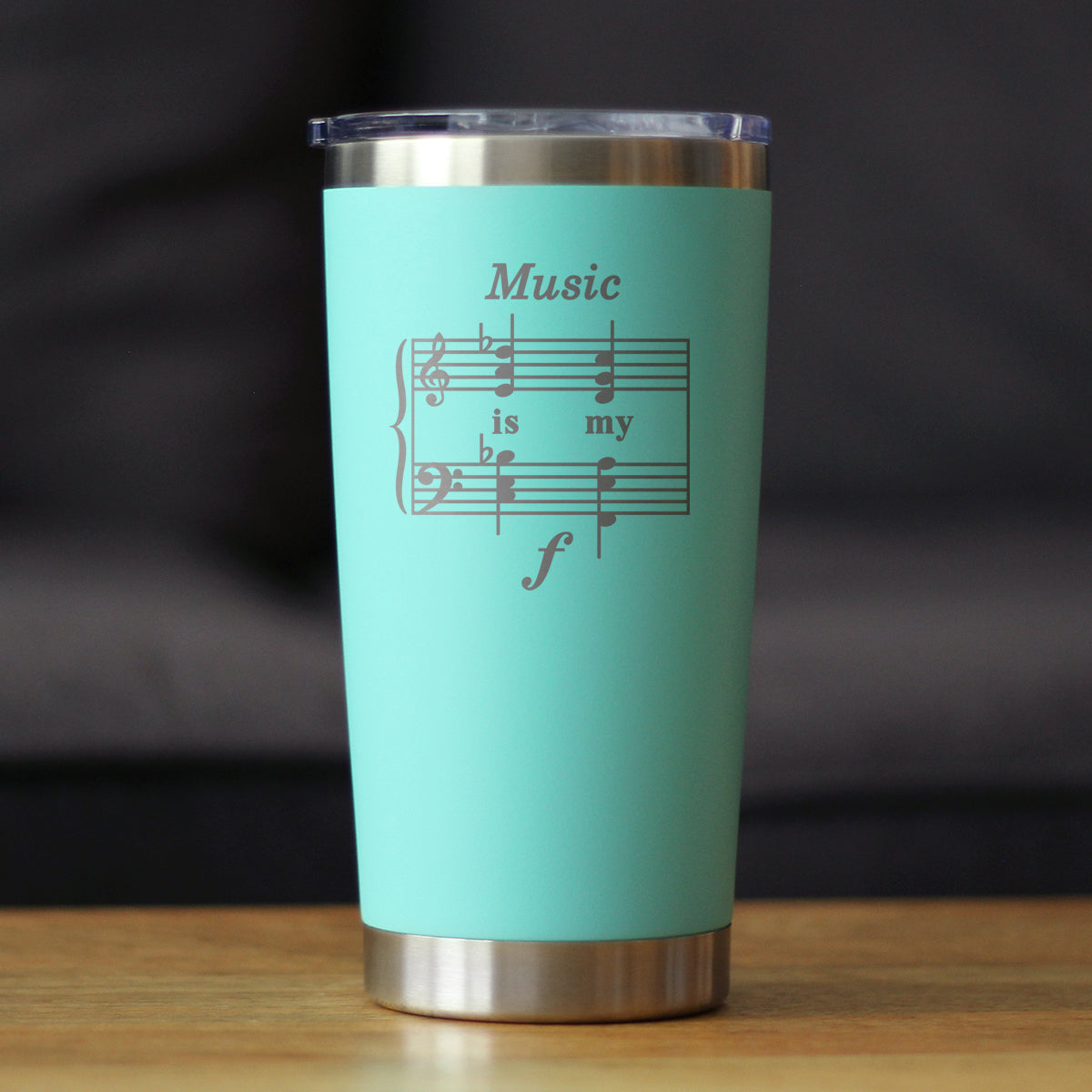 Music is My Forte - Insulated Coffee Tumbler Cup with Sliding Lid - Stainless Steel Mug - Unique Funny Musician Gifts and Musical Accessories