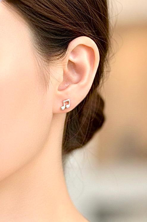 925 Silver Music Note Stud Earrings music teacher gift music lover band member sterling silver Elegant Modern Womans Girls hypoallergenic