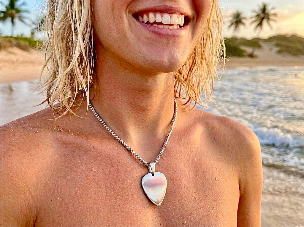 Guitar Pick Necklace Black Silver Waterproof Hypoallergenic Stainless Steel Pendant Heavy Chain Mens and Boys Jewelry jewellery