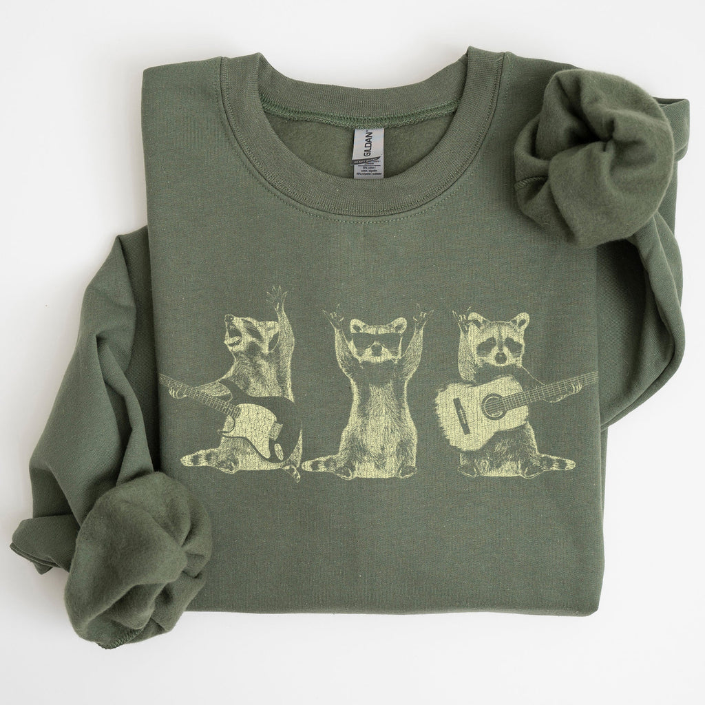 Raccoon Band, Playing Guitar, Funny Animals Sweatshirt