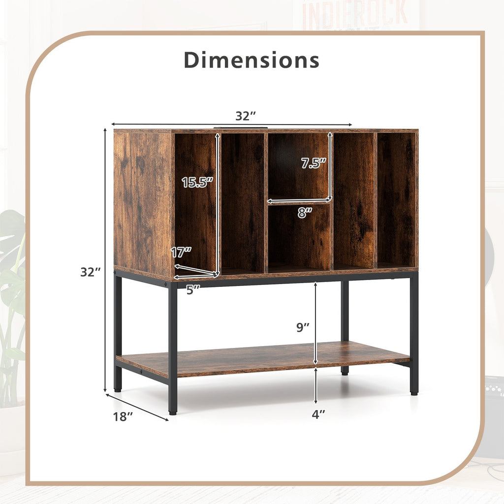 Record Player Stand with Charging Station and Metal Frame