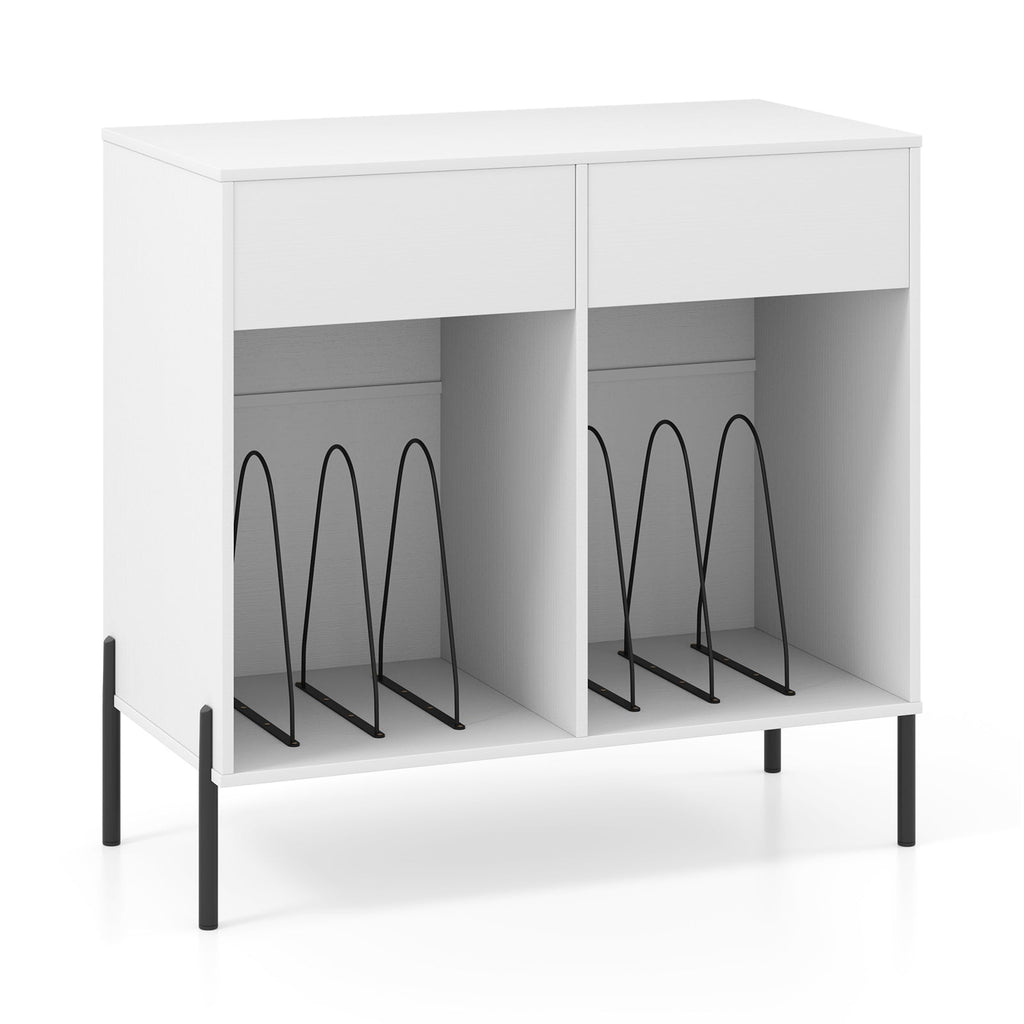 Record Player Stand with Power Outlets Double Wide Turntable Stand Vinyl Record Storage Table