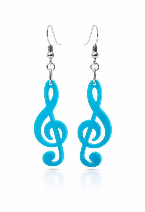 Blue Treble Clef Music Note Earrings | Handmade Dangle Music Jewelry