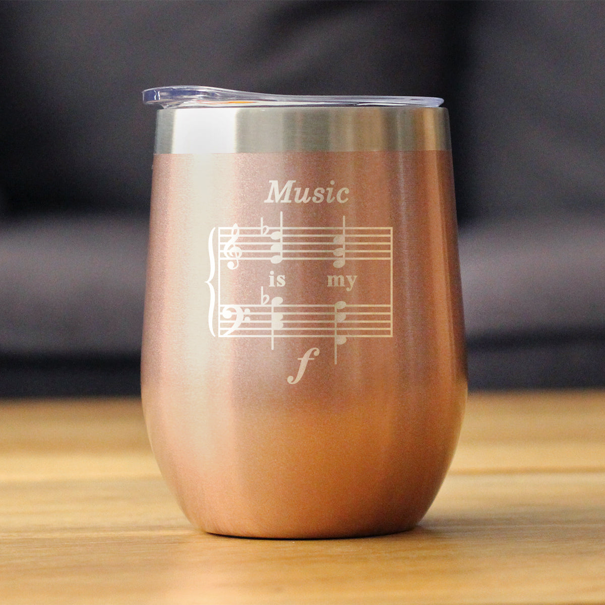Music is My Forte - Wine Tumbler Glass with Sliding Lid - Stainless Steel Mug - Unique Funny Musician Gifts and Musical Accessories