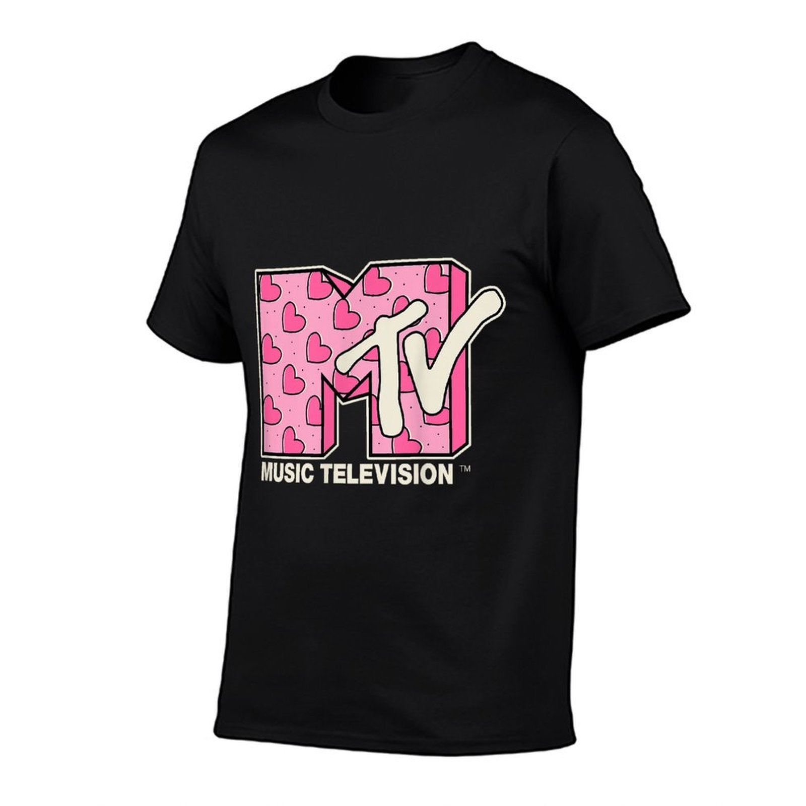 MTV Music Television Valentines Day Heart Pattern Fill  Cotton T-Shirt