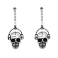 Gothic Skull Headphone Dangle Earrings Silver Punk Unisex