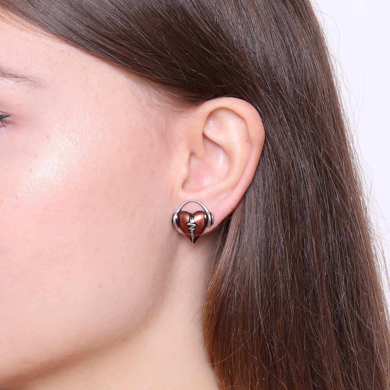 Heartbeat Stud Earrings Red Enamel Silver Minimalist